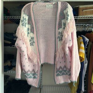 90s Vintage Cowgirl Pink Fringe Cardigan (Lrg)